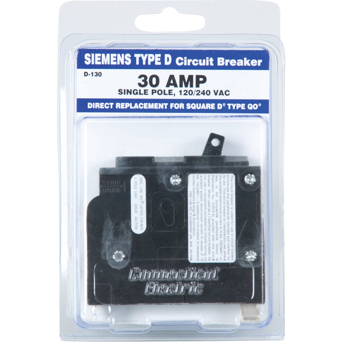 Connecticut Electric 30A Single-Pole Standard Trip Packaged Replacement Circuit Breaker For Square D Image 2
