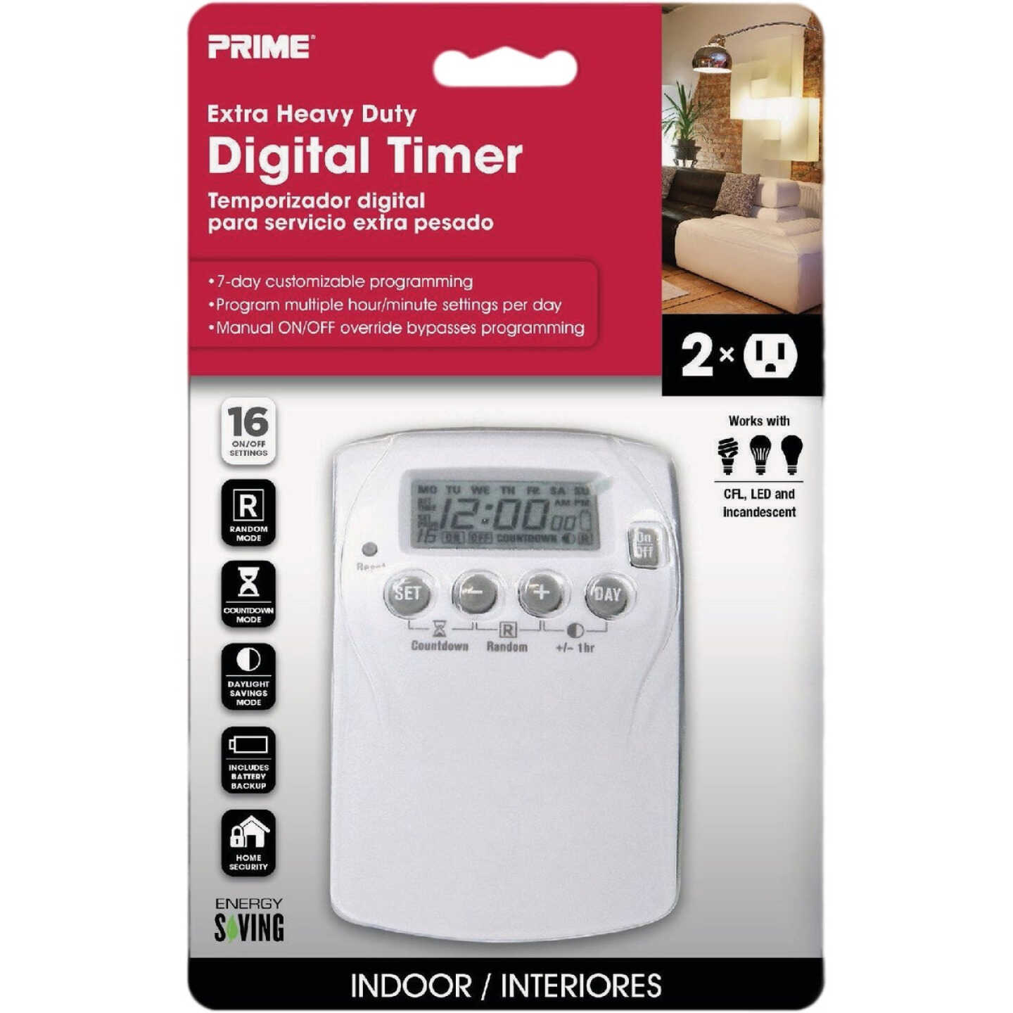Prime 125V Indoor 7-Day Digital Timer Image 3