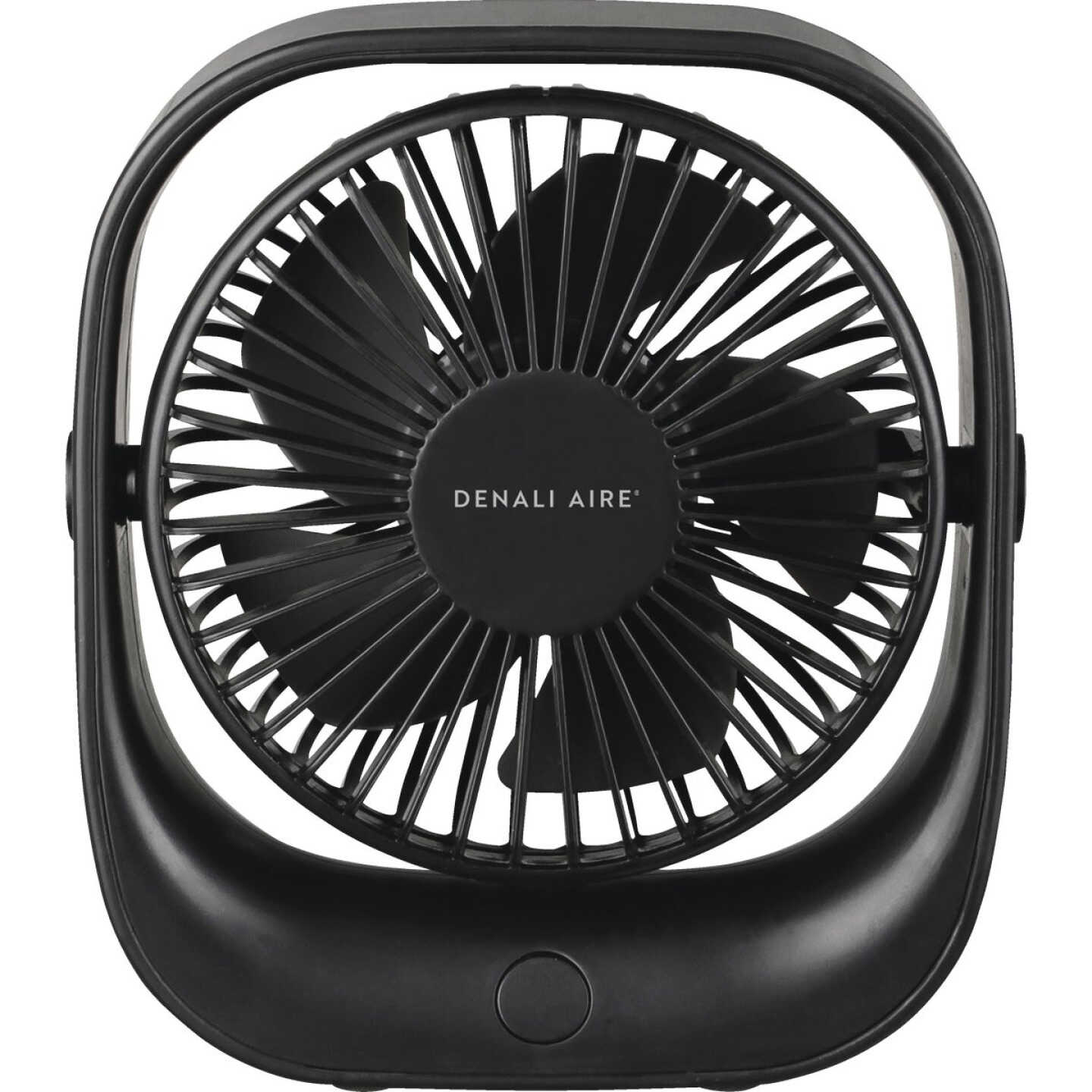 Denali Aire 5 In. 3-Speed Black Rechargeable USB Table Fan Image 1