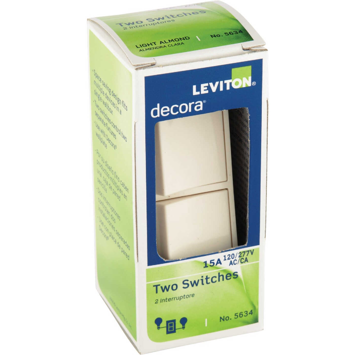 Leviton Single Pole Light Almond 15A Duplex Switch Image 2