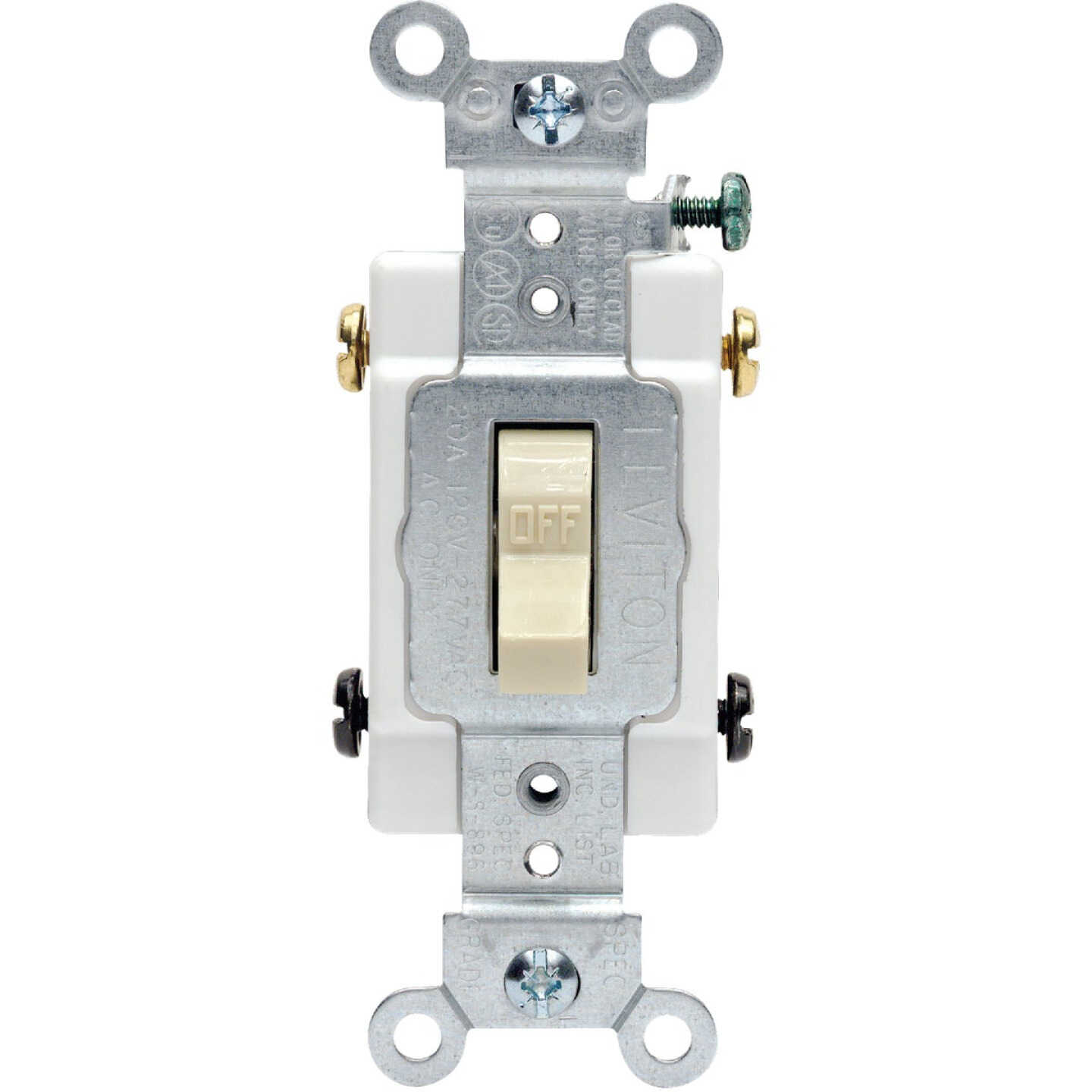 Leviton Toggle Ivory 20A Grounded Quiet Double Pole Switch Image 1