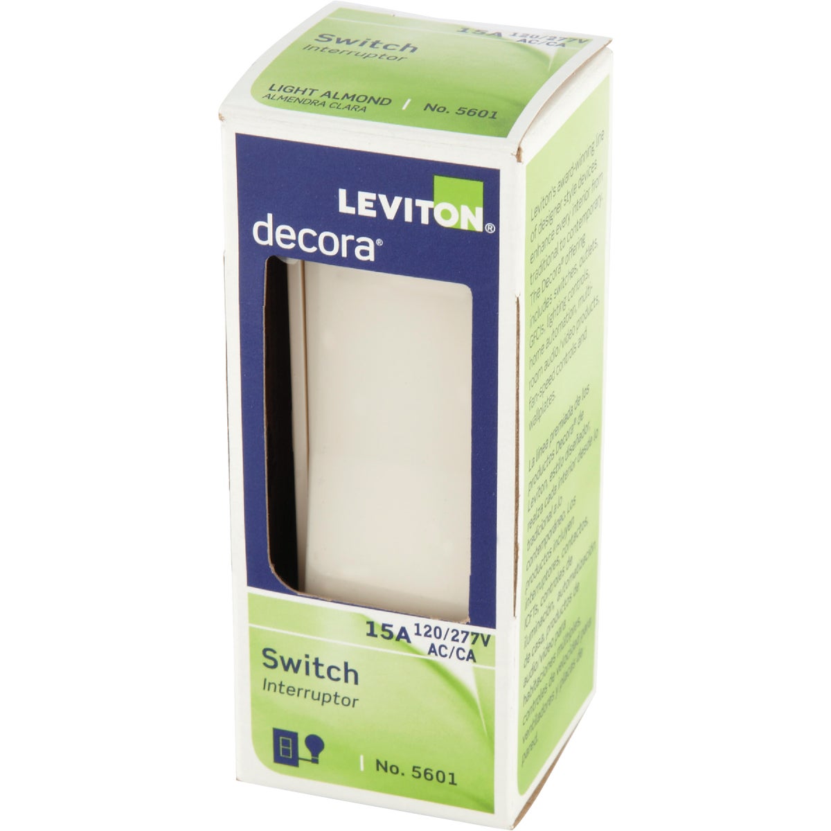 Leviton Decora Residential Grade 15 Amp Rocker Single Pole Switch, Light Almond Image 3