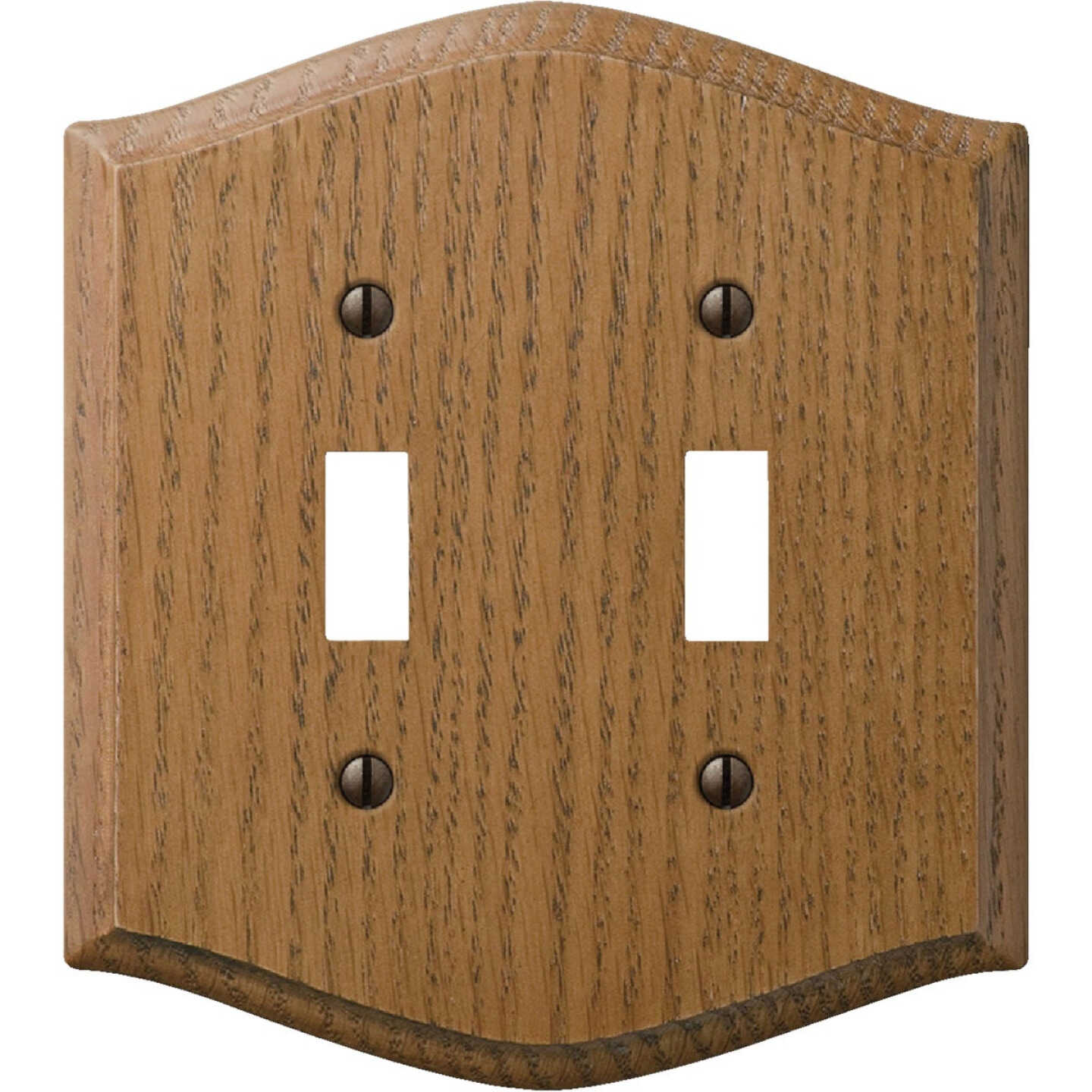 Amerelle Country 2-Gang Solid Oak Toggle Switch Wall Plate, Medium Oak Image 1