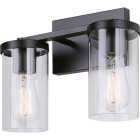 Canarm Britton 2-Light Black Vanity Bath Light Fixture, Clear Glass Image 1