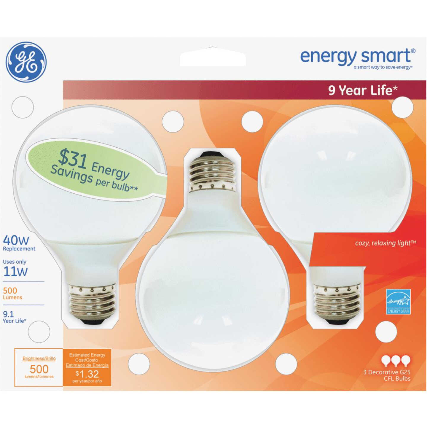 3PK 11W CFL GLOBE BULB Image 1