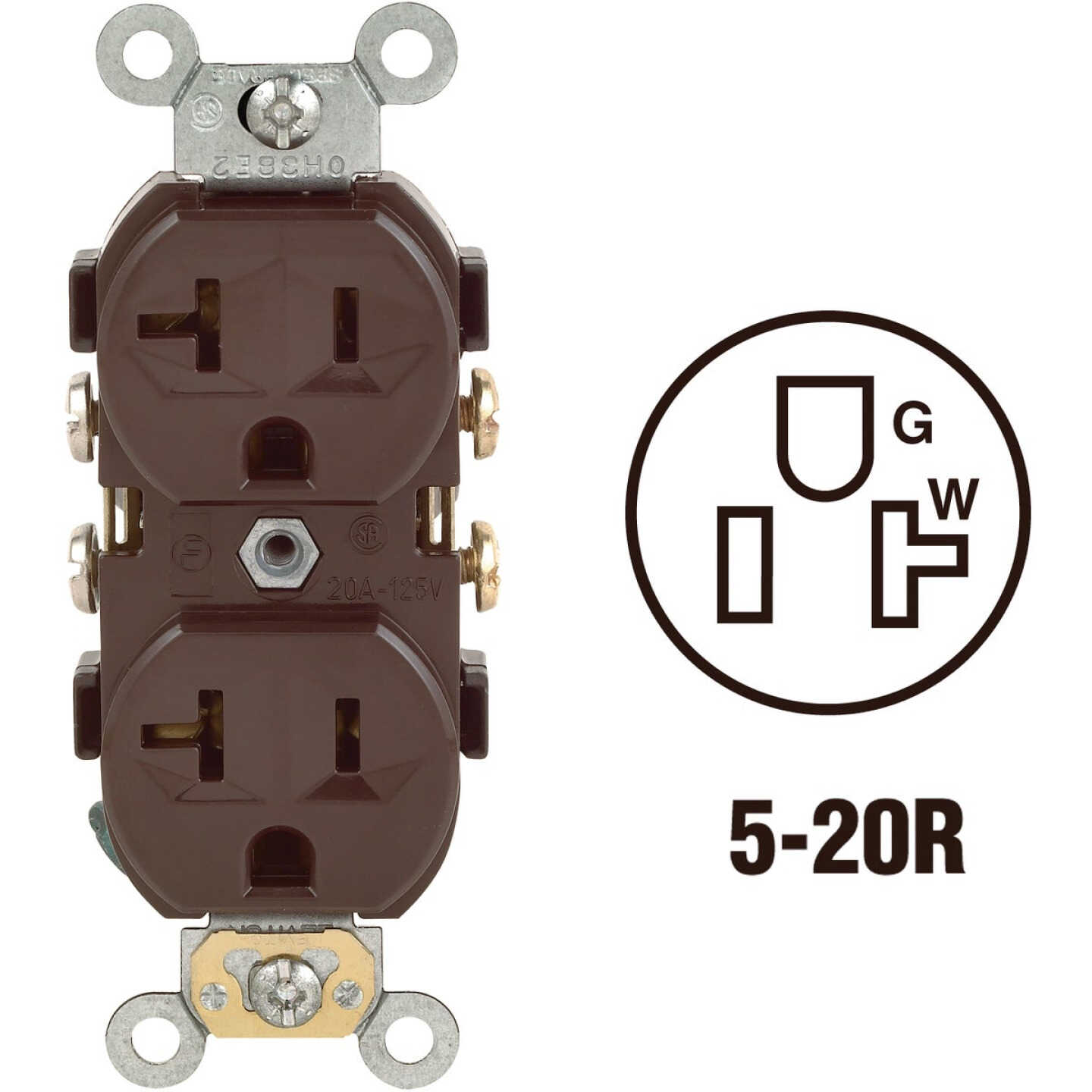 Leviton 20A Brown Heavy-Duty 5-20R Duplex Outlet Image 1