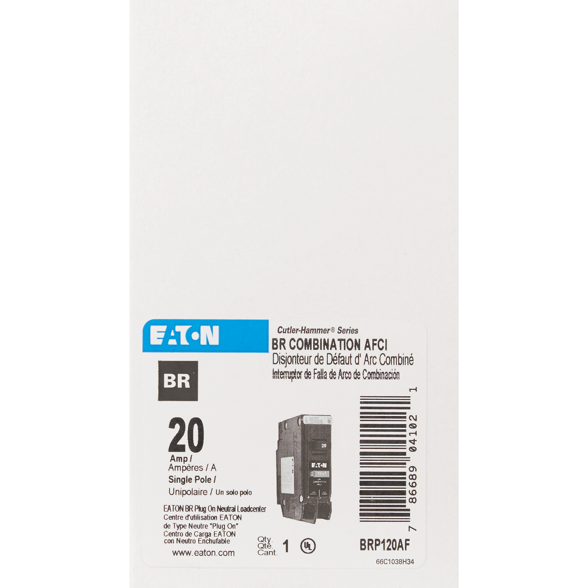 Eaton BR 20A Single-Pole AFCI Circuit Breaker Image 2