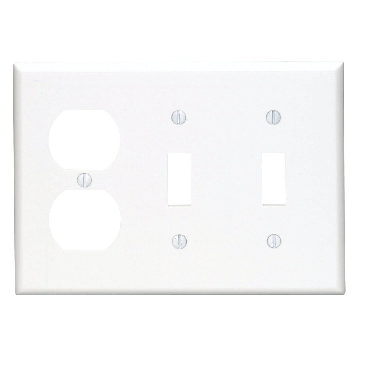 Leviton 3-Gang Plastic 2-Toggle/Duplex Outlet Wall Plate, White Image 1
