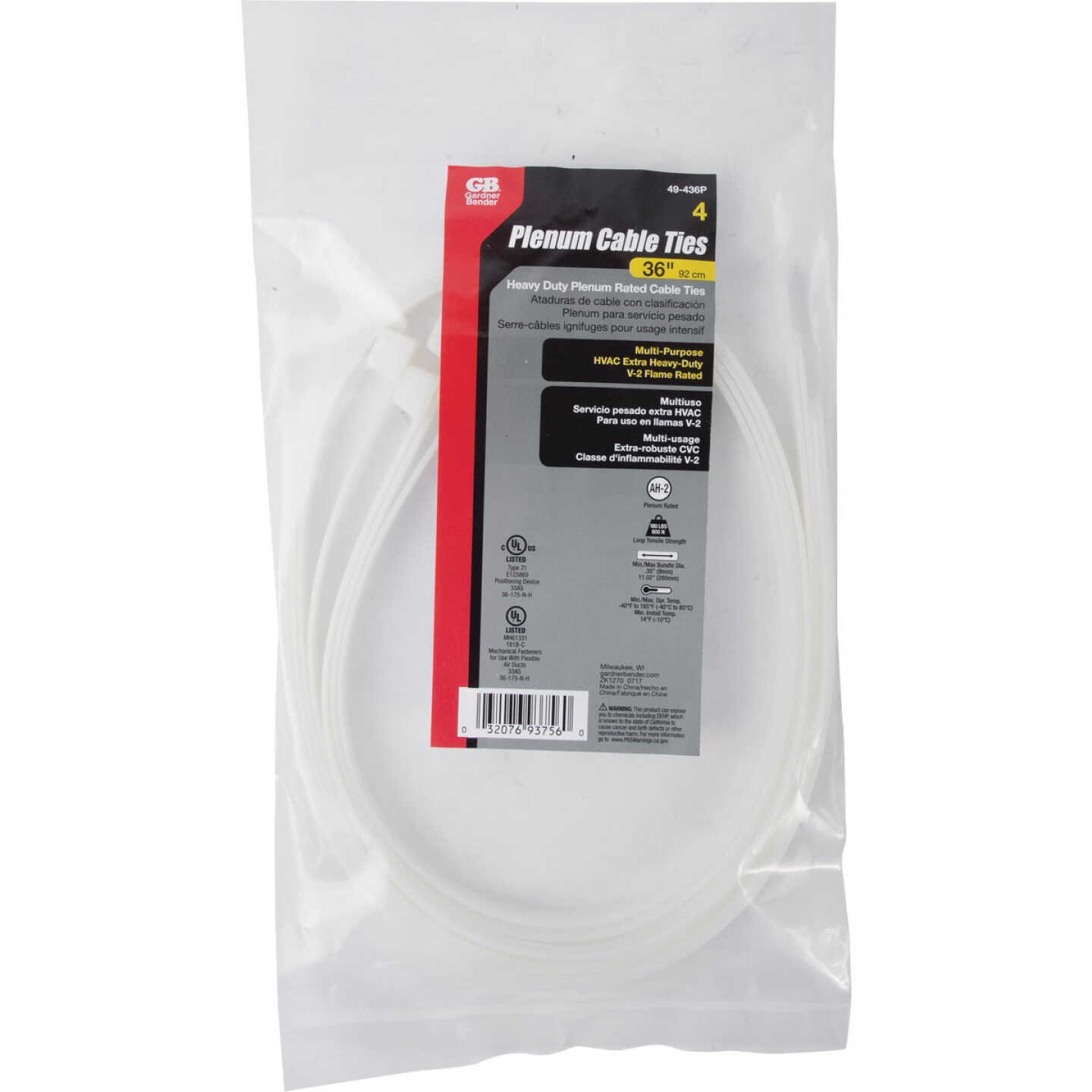 Gardner Bender 36 In. x 0.35 In. Natural Plenum Cable Tie (4-Pack) Image 1
