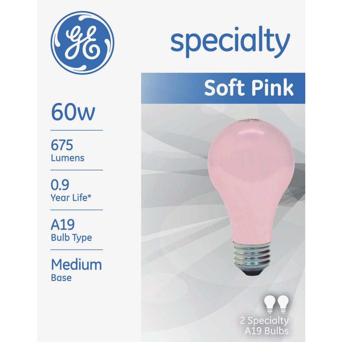 2PK 60W SOFT PINK BULB