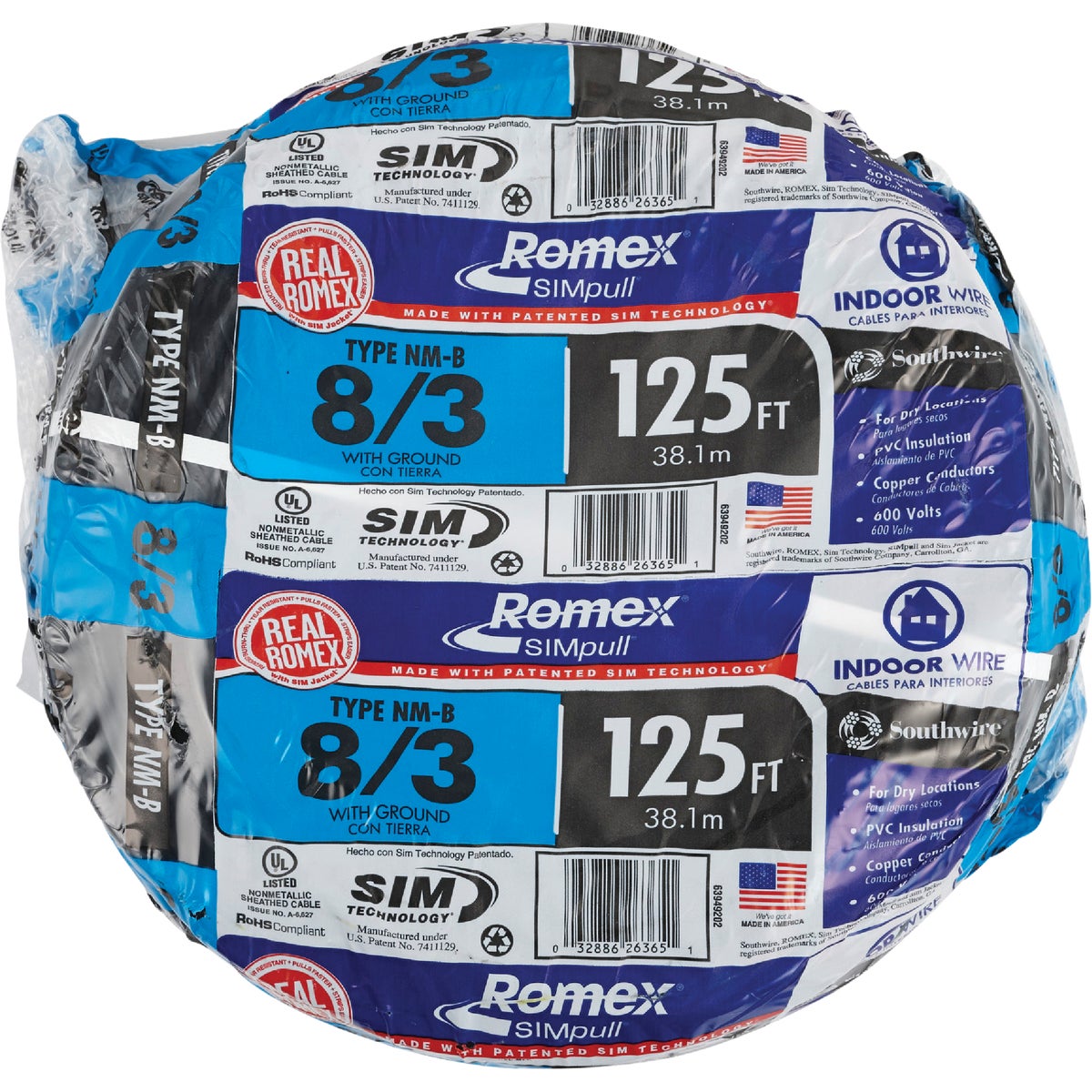 Romex 125 Ft. 8/3 Stranded Black NMW/G Electrical Wire Image 2