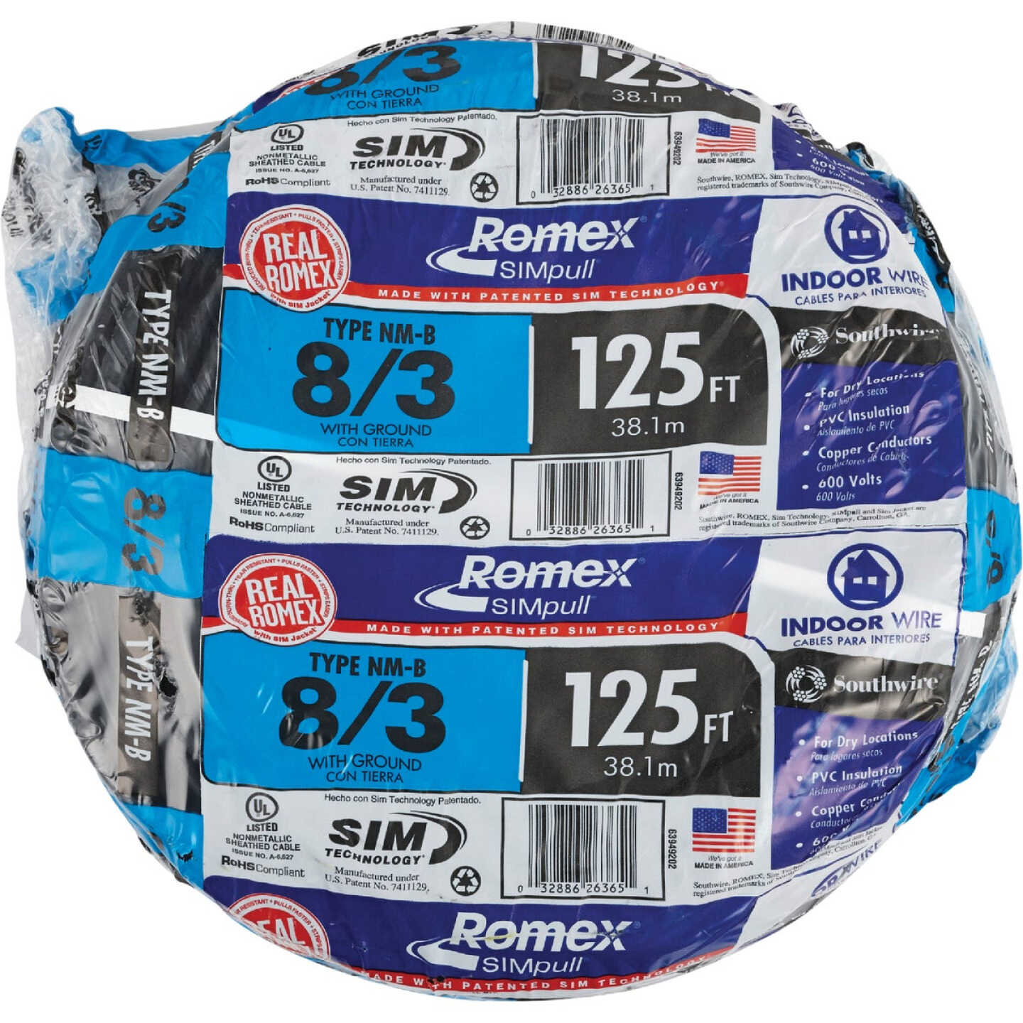 Romex 125 Ft. 8/3 Stranded Black NMW/G Electrical Wire Image 2