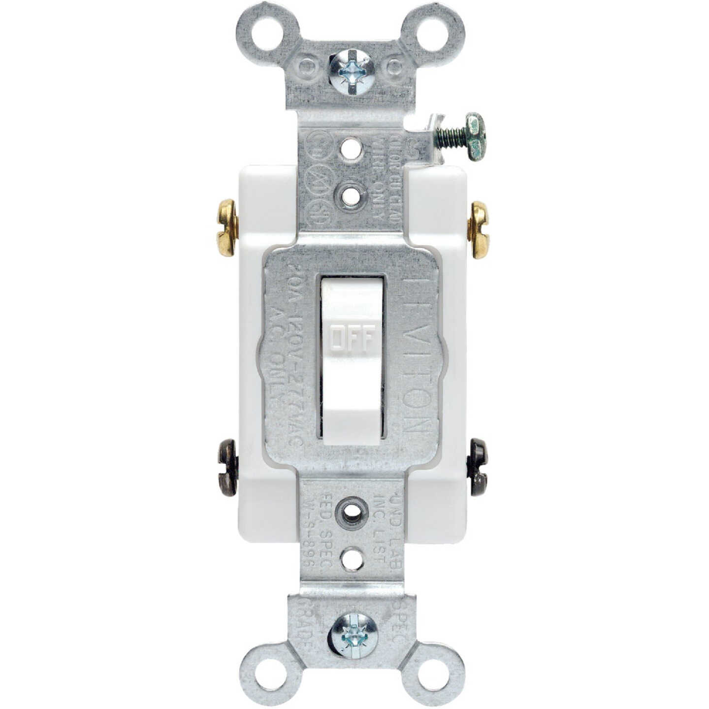 Leviton Toggle White 20A Grounded Quiet Double Pole Switch Image 1