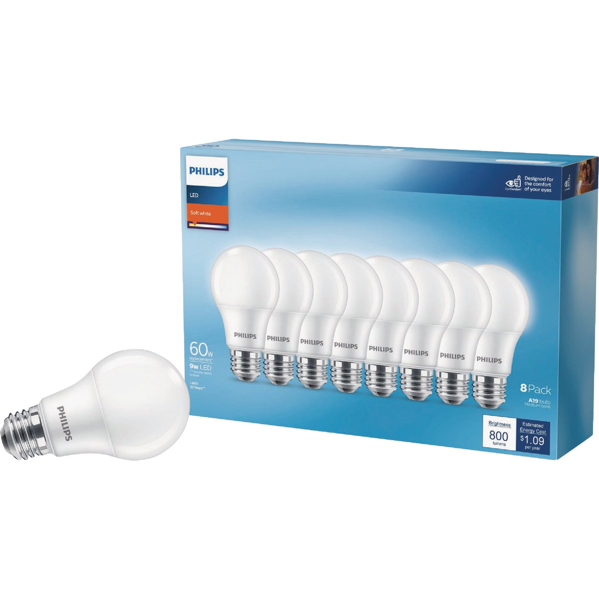 Philips 60W Equivalent Soft White A19 Medium LED Light Bulb (8-Pack) Image 1