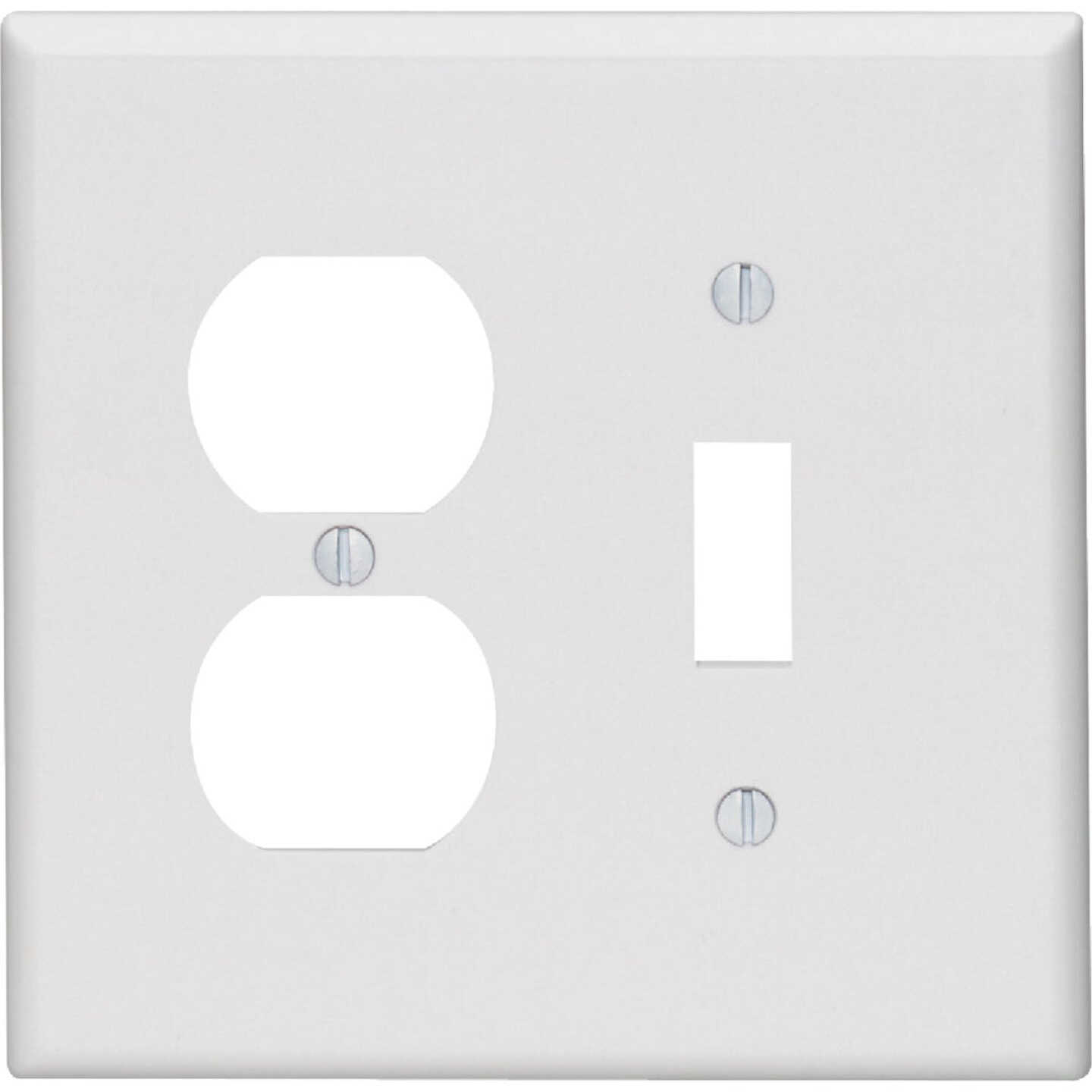 Leviton Mid-Way 2-Gang Thermoset Single Toggle/Duplex Outlet Wall Plate, White Image 1