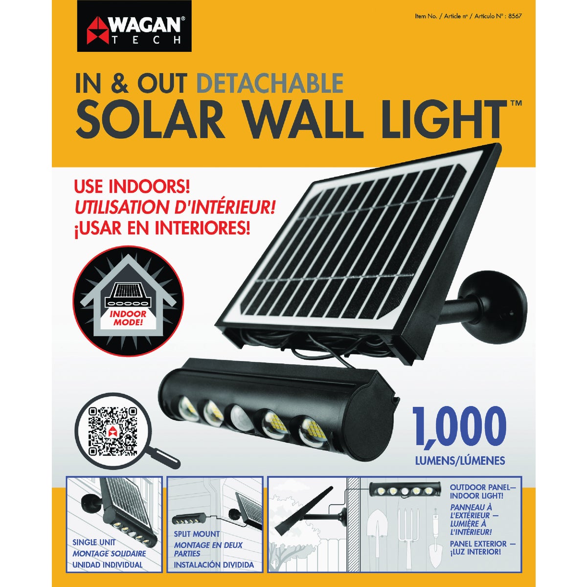 Wagan Tech Black Motion Activated Dusk To Dawn 1000 Lm. Solar Wall Shed Light Image 8