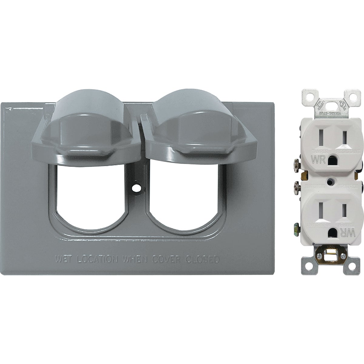 Southwire Single Gang Horizontal Gray Weatherproof Cover with Duplex WRTR Receptacle