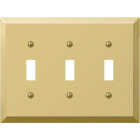 Amerelle 3-Gang Stamped Steel Toggle Switch Wall Plate, Polished Brass Image 1