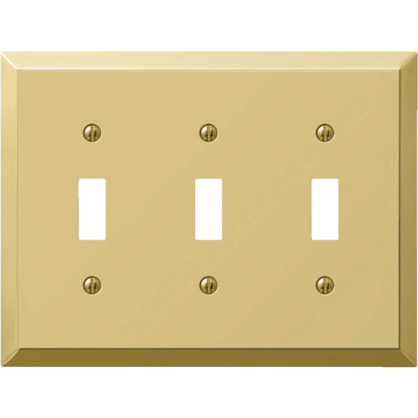 Amerelle 3-Gang Stamped Steel Toggle Switch Wall Plate, Polished Brass Image 1