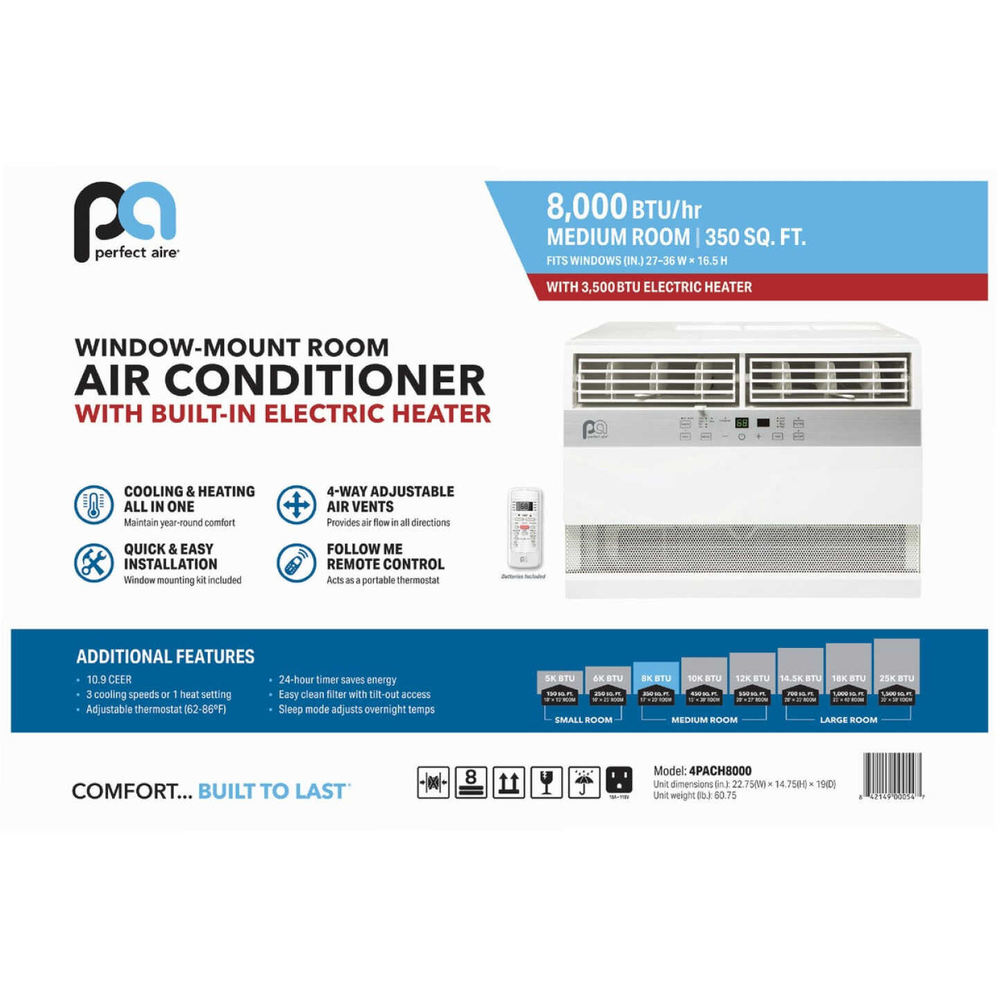 Perfect Aire 8000 BTU 350 Sq. Ft. Window Air Conditioner and Heater with Remote Control Image 2