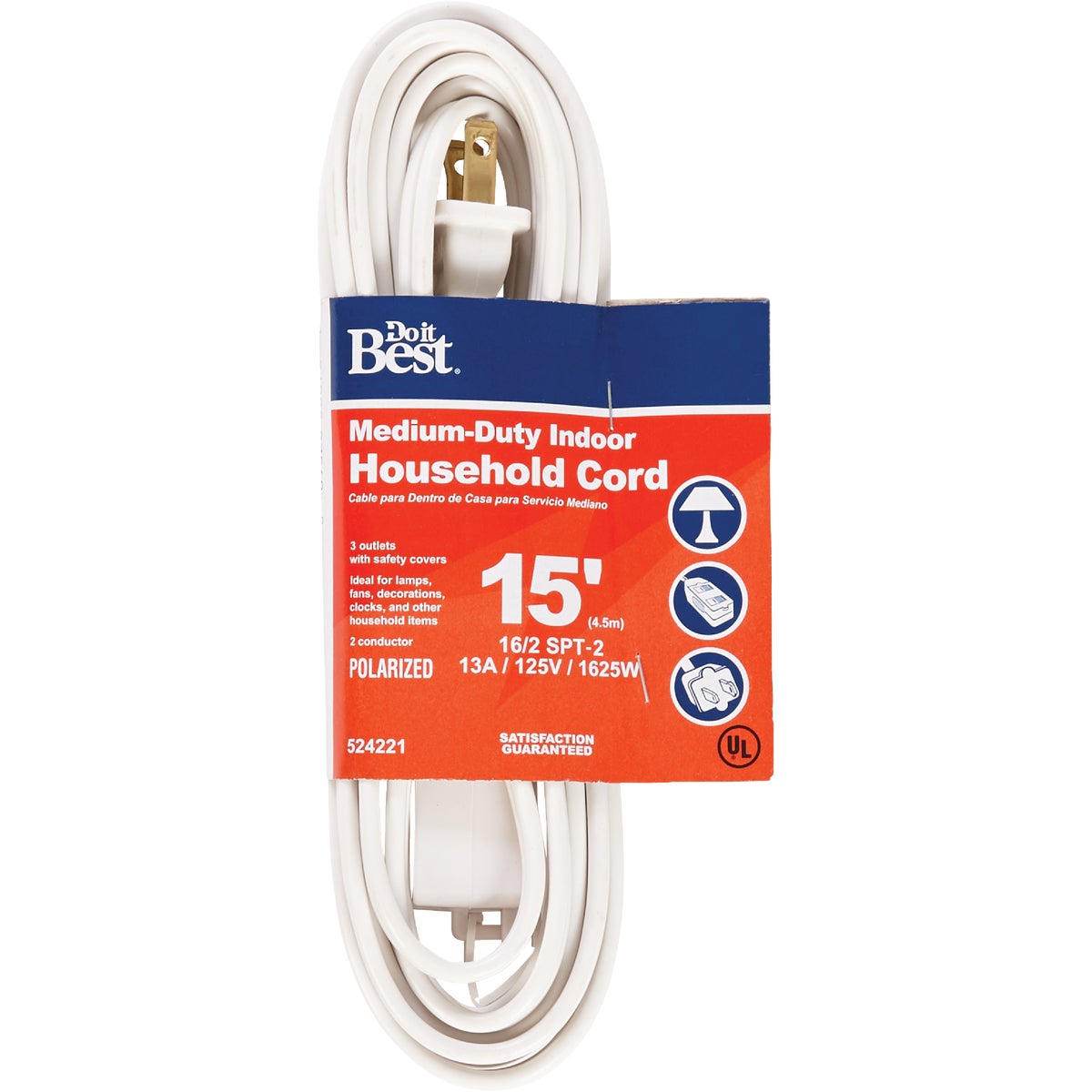Master Electrician 15 Ft. 16/2 White Cube Tap Extension Cord