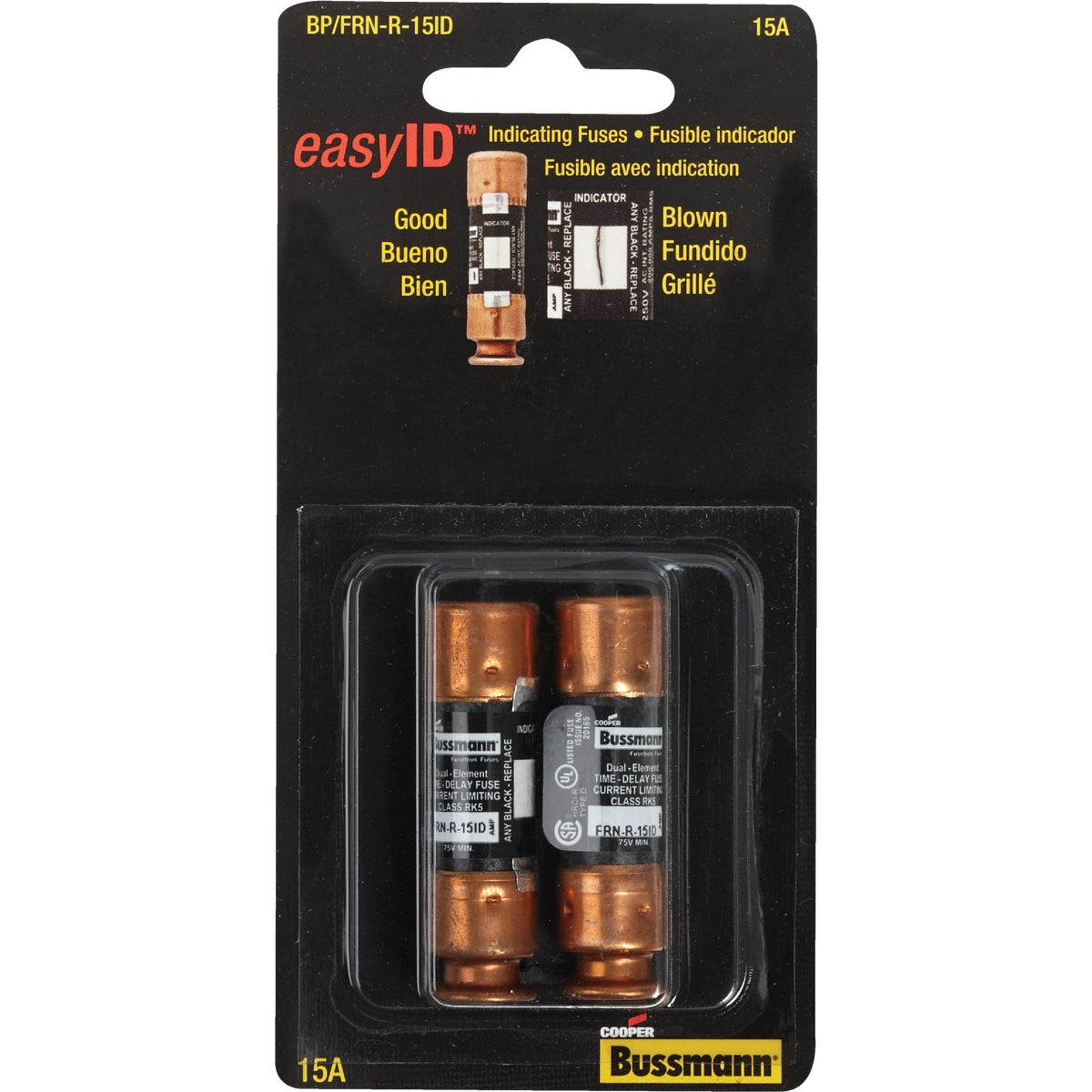 Bussmann 15A FRN-R Cartridge Heavy-Duty Time Delay Cartridge Fuse (2-Pack) Image 2