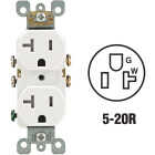 Leviton 20A White Tamper Resistant Residential Grade 5-20R Duplex Outlet Image 1