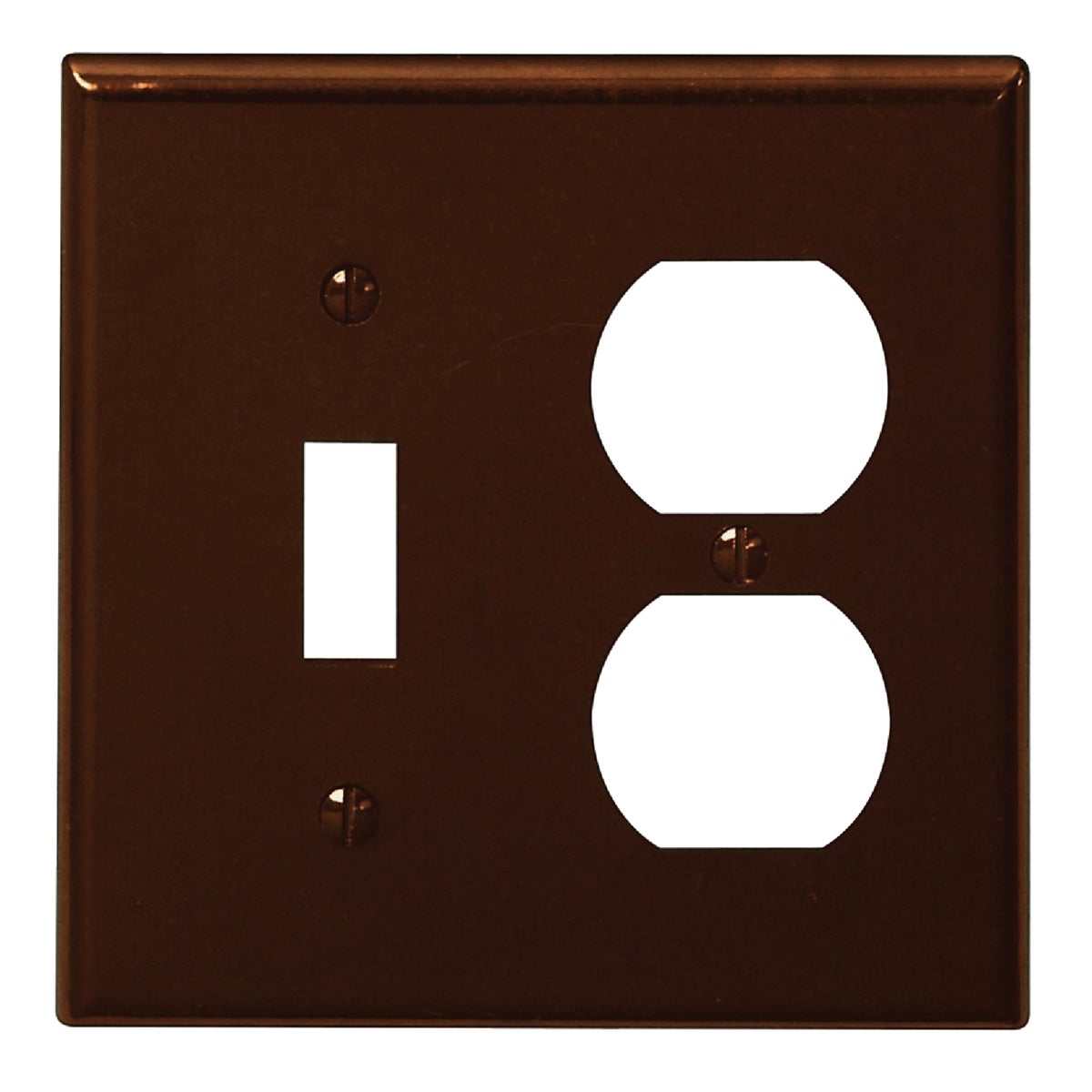 Leviton 2-Gang Plastic Single Toggle/Duplex Outlet Wall Plate, Brown Image 1