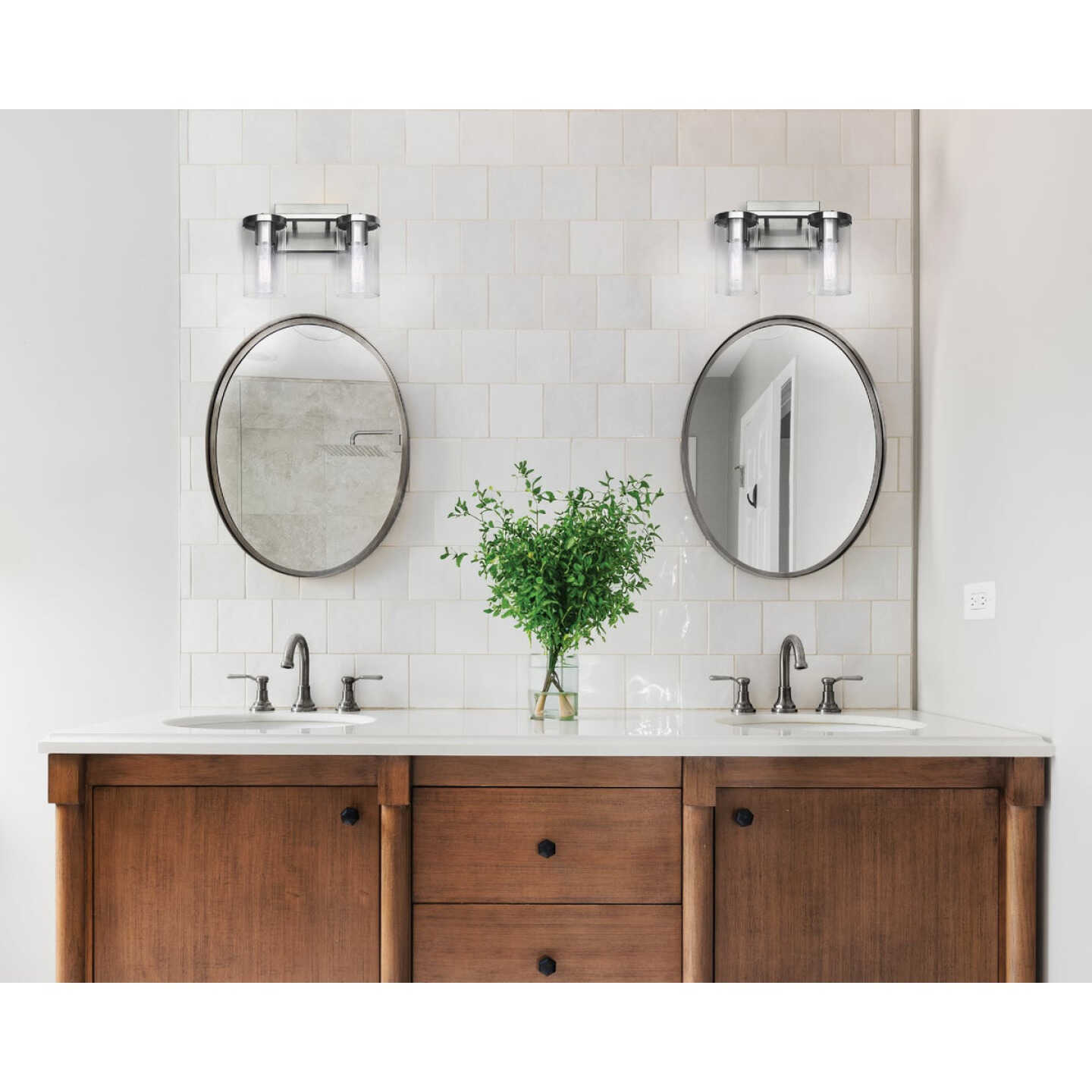 Canarm Britton 2-Light Brushed Nickel Vanity Bath Light Fixture, Clear Glass Image 2