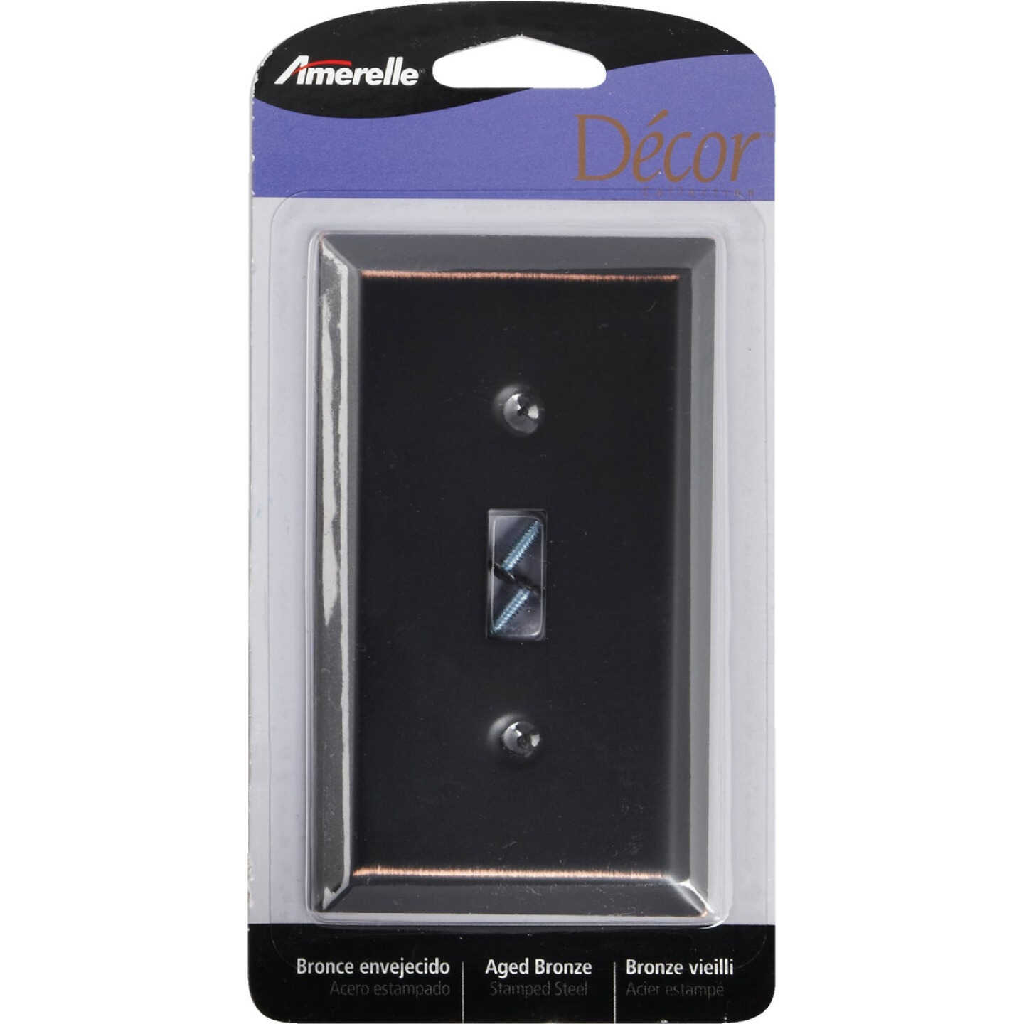 Amerelle 1-Gang Stamped Steel Toggle Switch Wall Plate, Aged Bronze Image 2