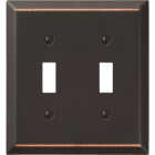 Amerelle 2-Gang Stamped Steel Toggle Switch Wall Plate, Aged Bronze Image 1