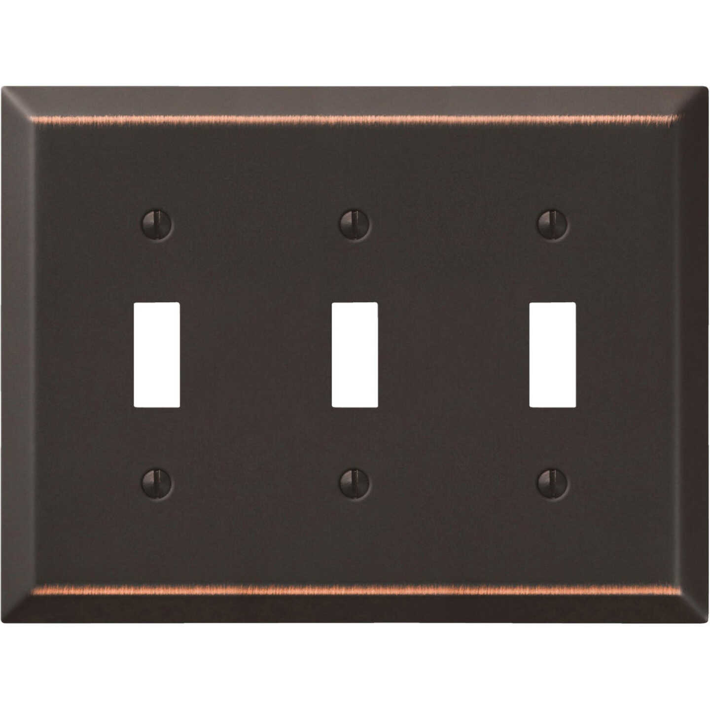 Amerelle 3-Gang Stamped Steel Toggle Switch Wall Plate, Aged Bronze Image 1
