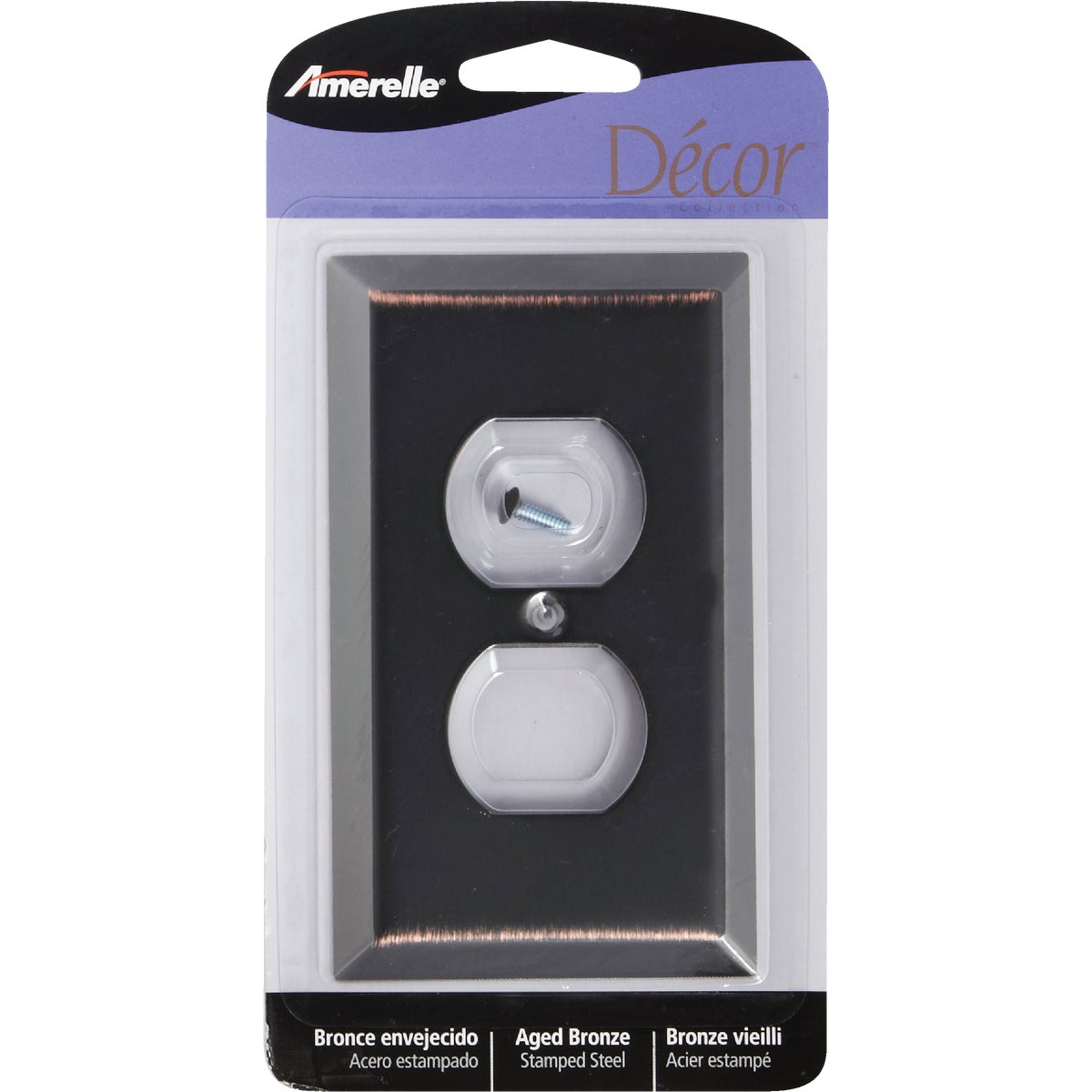 Amerelle 1-Gang Stamped Steel Outlet Wall Plate, Aged Bronze Image 2