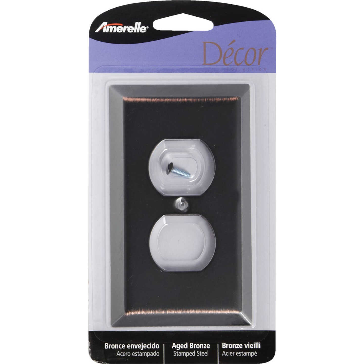 Amerelle 1-Gang Stamped Steel Outlet Wall Plate, Aged Bronze Image 2