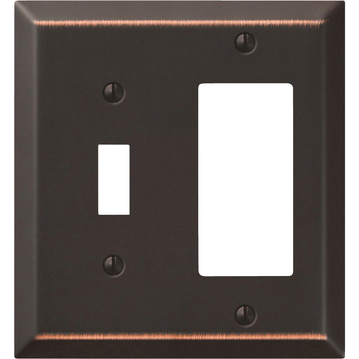 Amerelle 2-Gang Stamped Steel Single Toggle/Rocker Wall Plate, Aged Bronze Image 1