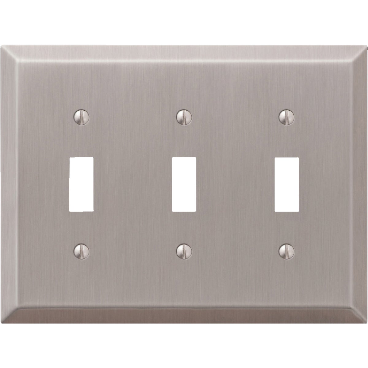 Amerelle 3-Gang Stamped Steel Toggle Switch Wall Plate, Brushed Nickel Image 1