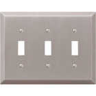 Amerelle 3-Gang Stamped Steel Toggle Switch Wall Plate, Brushed Nickel Image 1