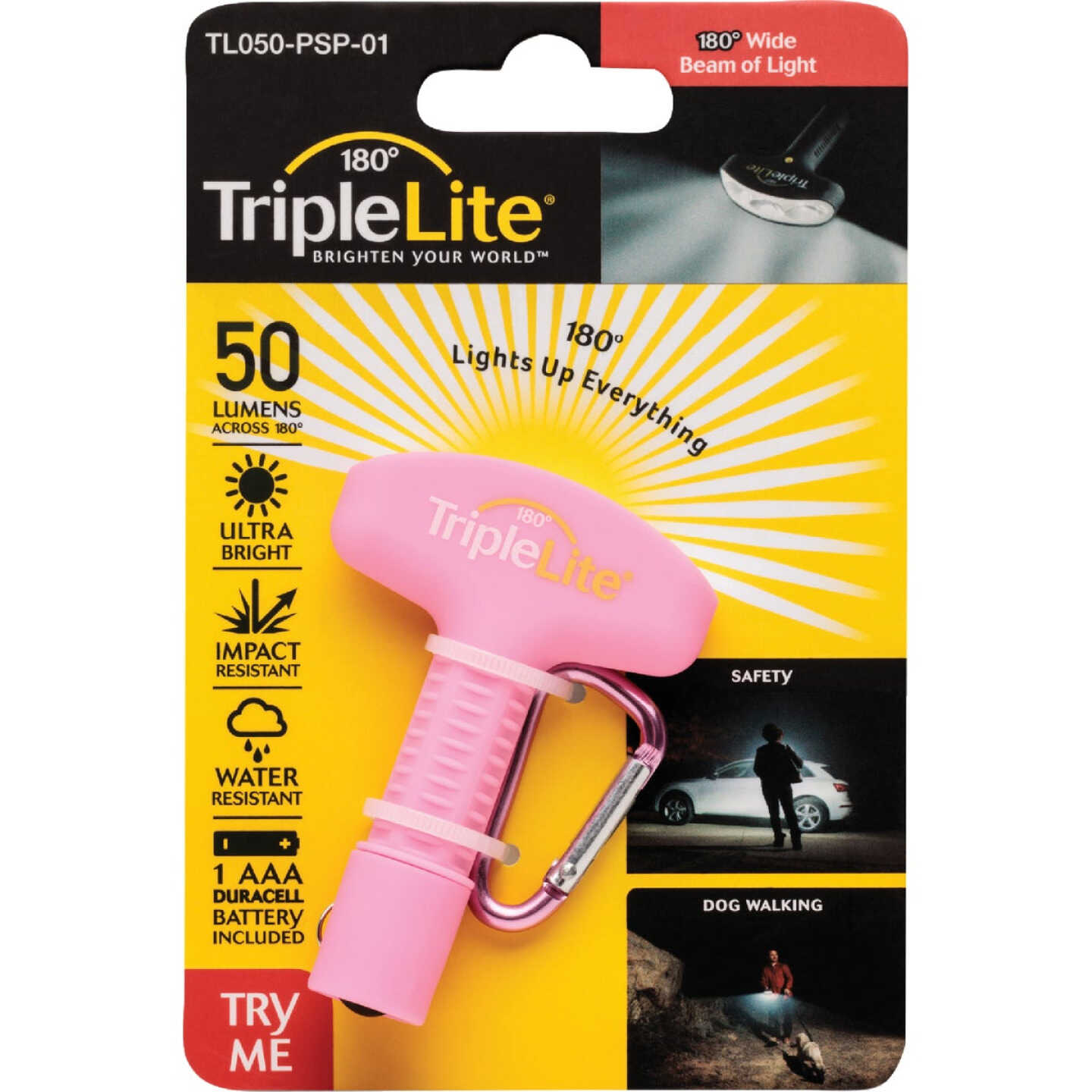 TripleLite 50 Lm. Pink 180 Deg Mini LED Flashlight with Carabiner Image 1