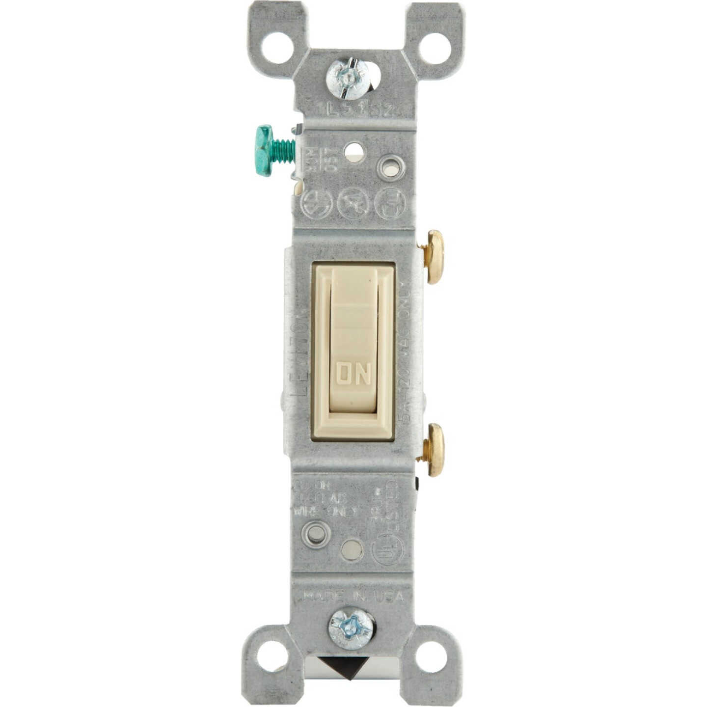 Leviton Residential Grade 15 Amp Toggle Single Pole Grounded Switch, Ivory Image 1