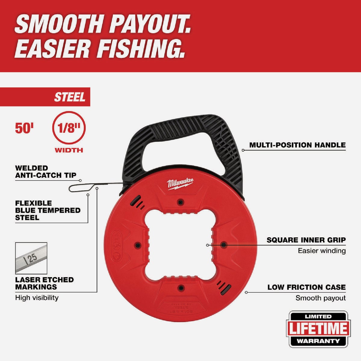 Milwaukee 1/8 In. x 50 Ft. Steel Fish Tape Image 4