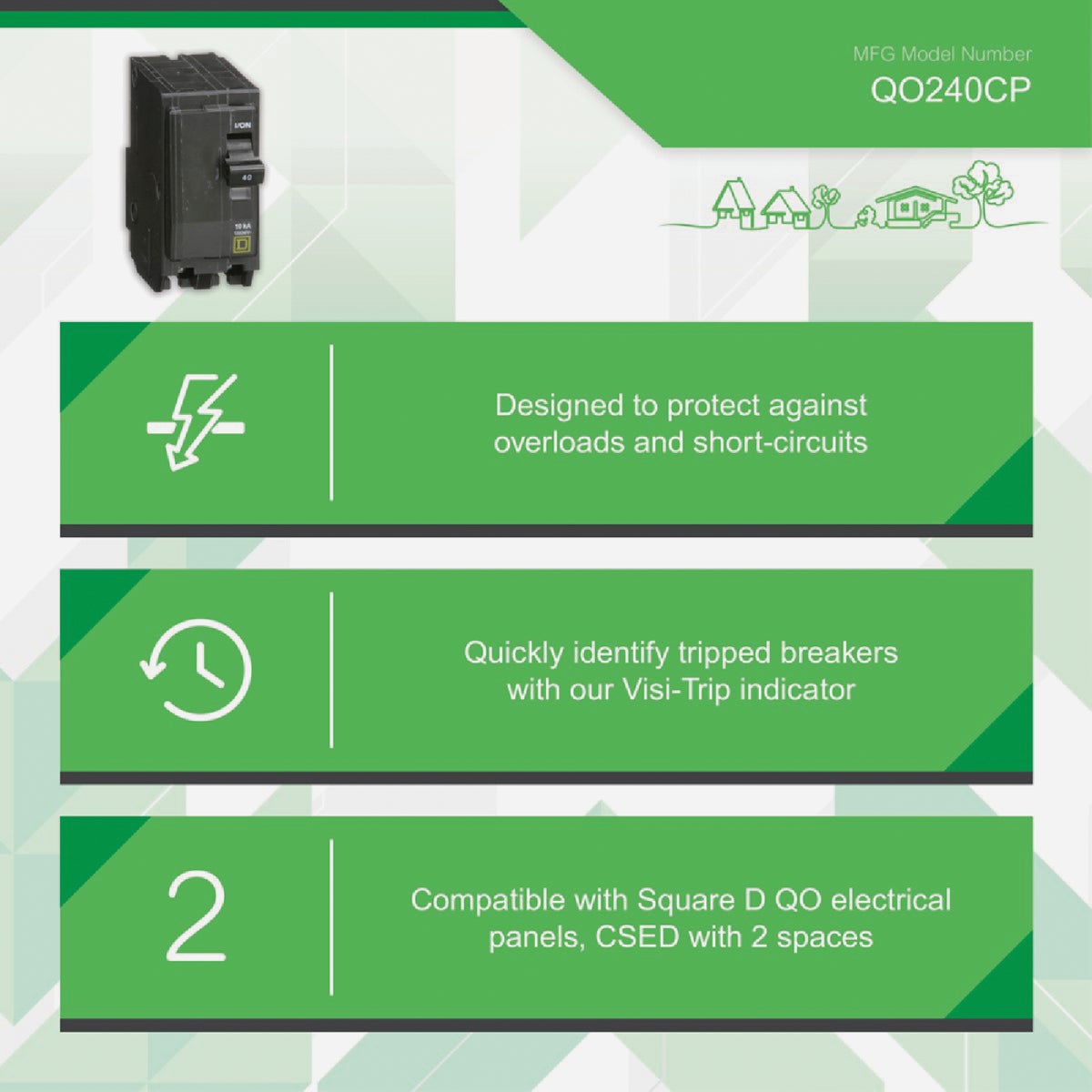 Square D QO 40A Double-Pole Standard Trip Circuit Breaker Image 3