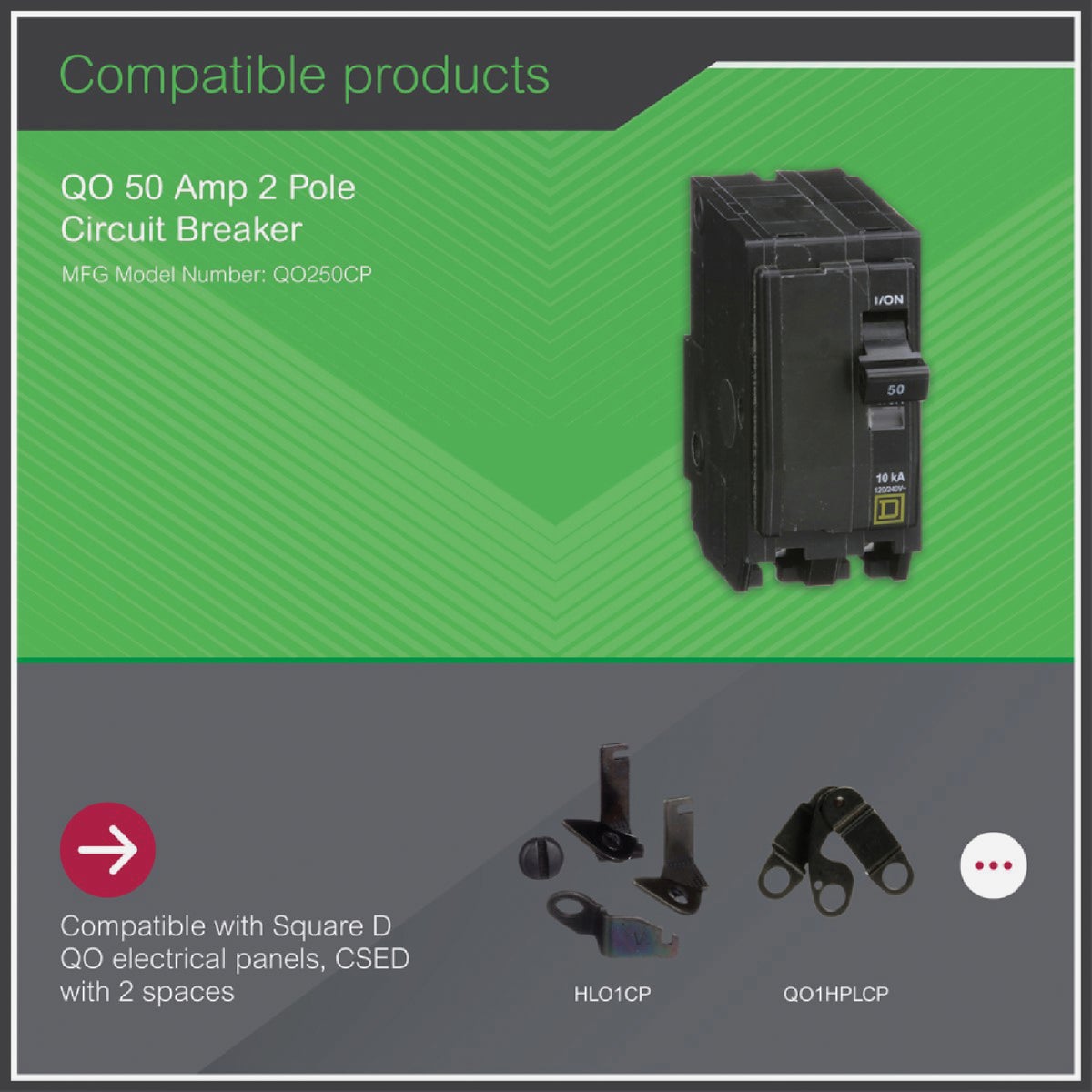 Square D QO 50A Double-Pole Standard Trip Circuit Breaker Image 2