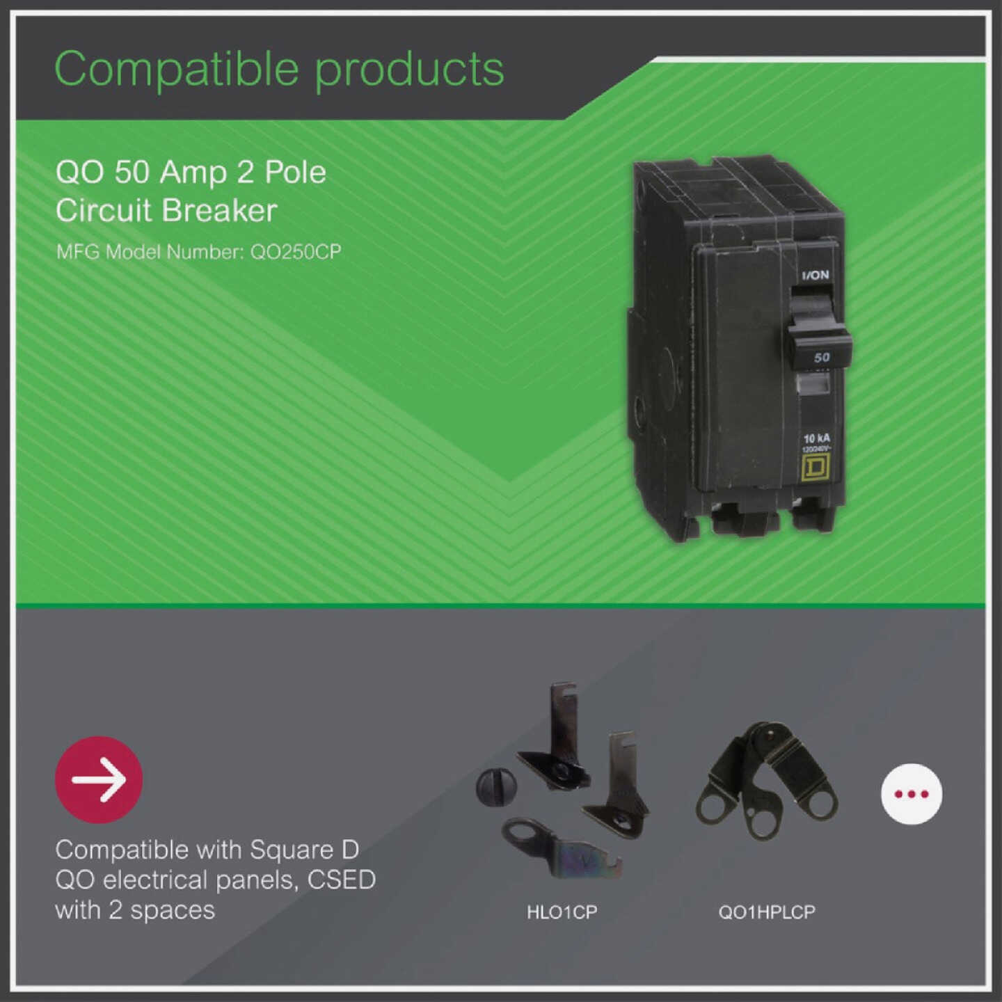 Square D QO 50A Double-Pole Standard Trip Circuit Breaker Image 2