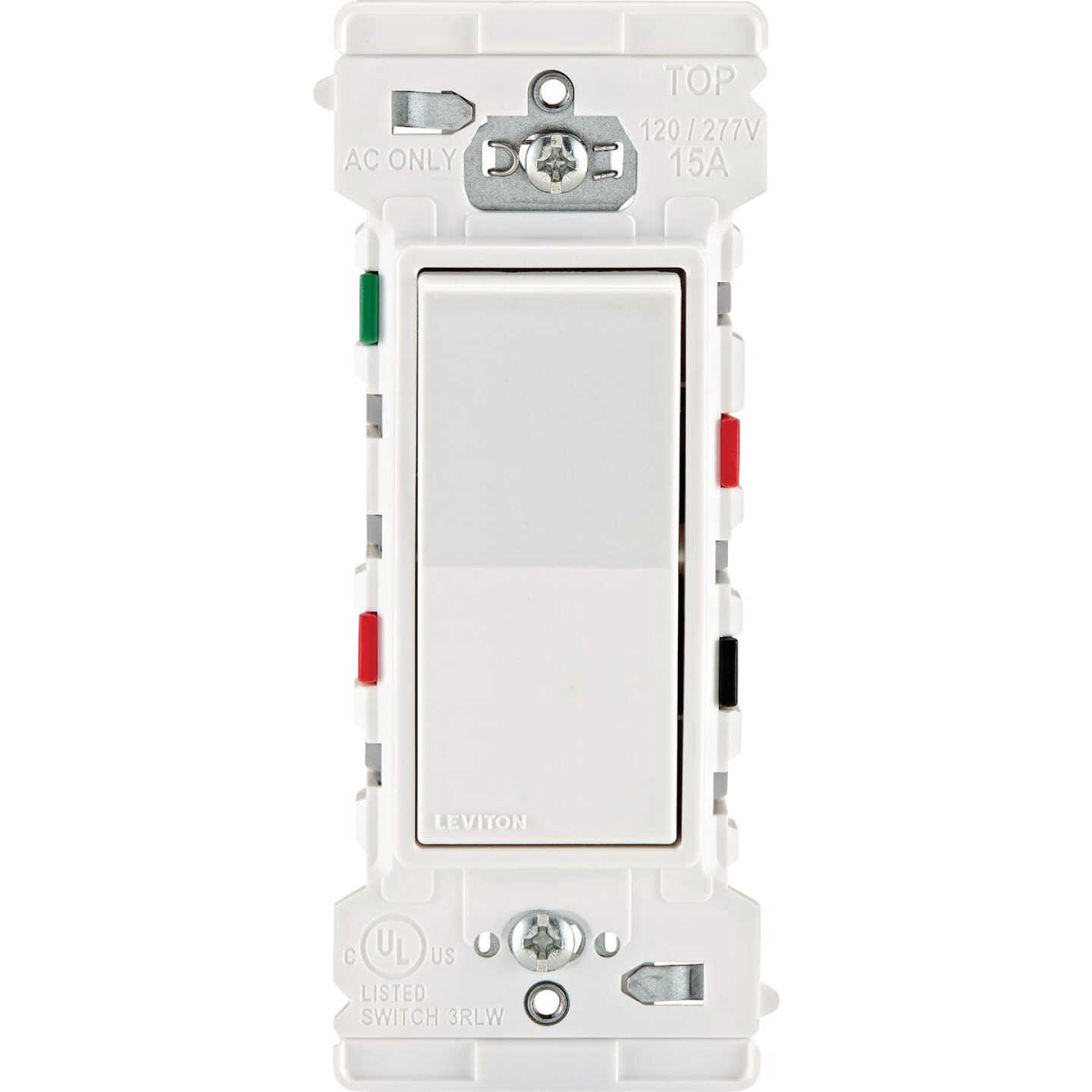 Leviton Decora Edge Rocker White 15A Quiet 3-Way Switch Image 1