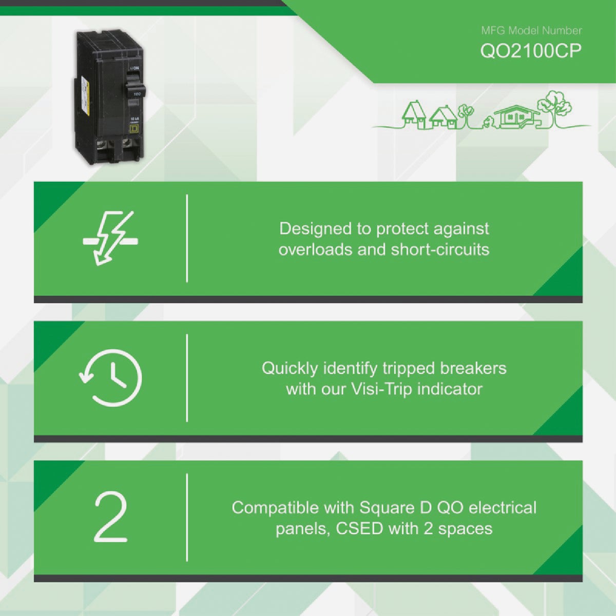 Square D QO 100A Double-Pole Standard Trip Circuit Breaker Image 3
