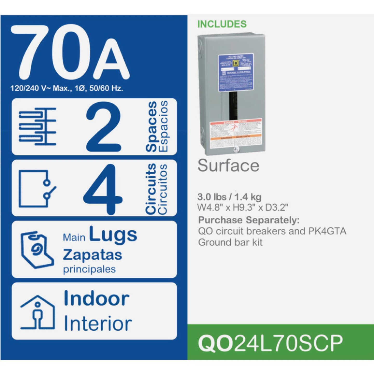 Square D QO 70A 2-Space 4-Circuit Indoor Main Lug Load Center Image 2