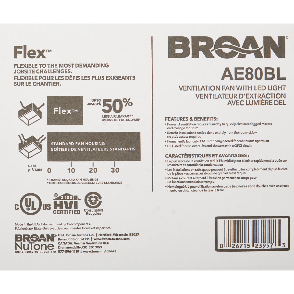 Broan-NuTone Flex Series 80 CFM 1.2 Sones 120V Ventilation Fan with LED Light Image 4