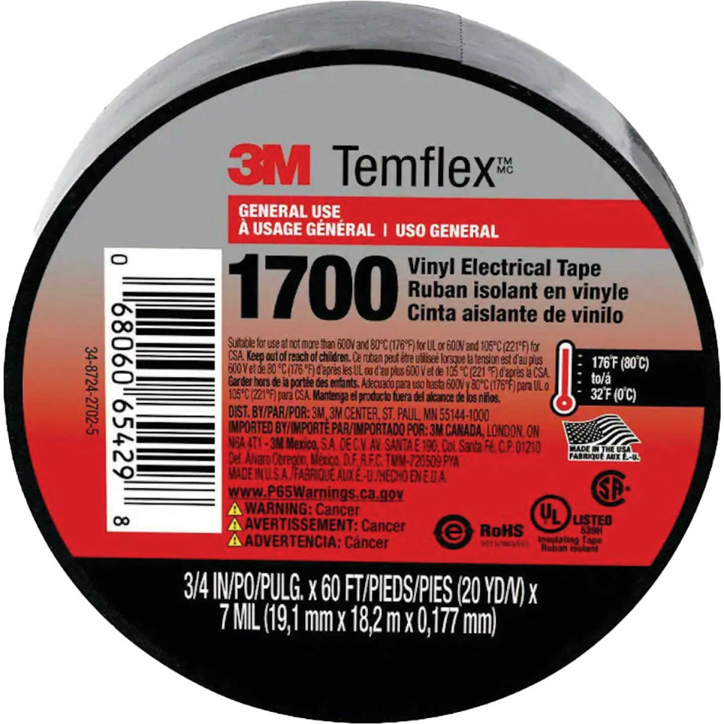 3M Temflex 1700 3/4 In. x 60 Ft. Vinyl Electrical Tape Image 1