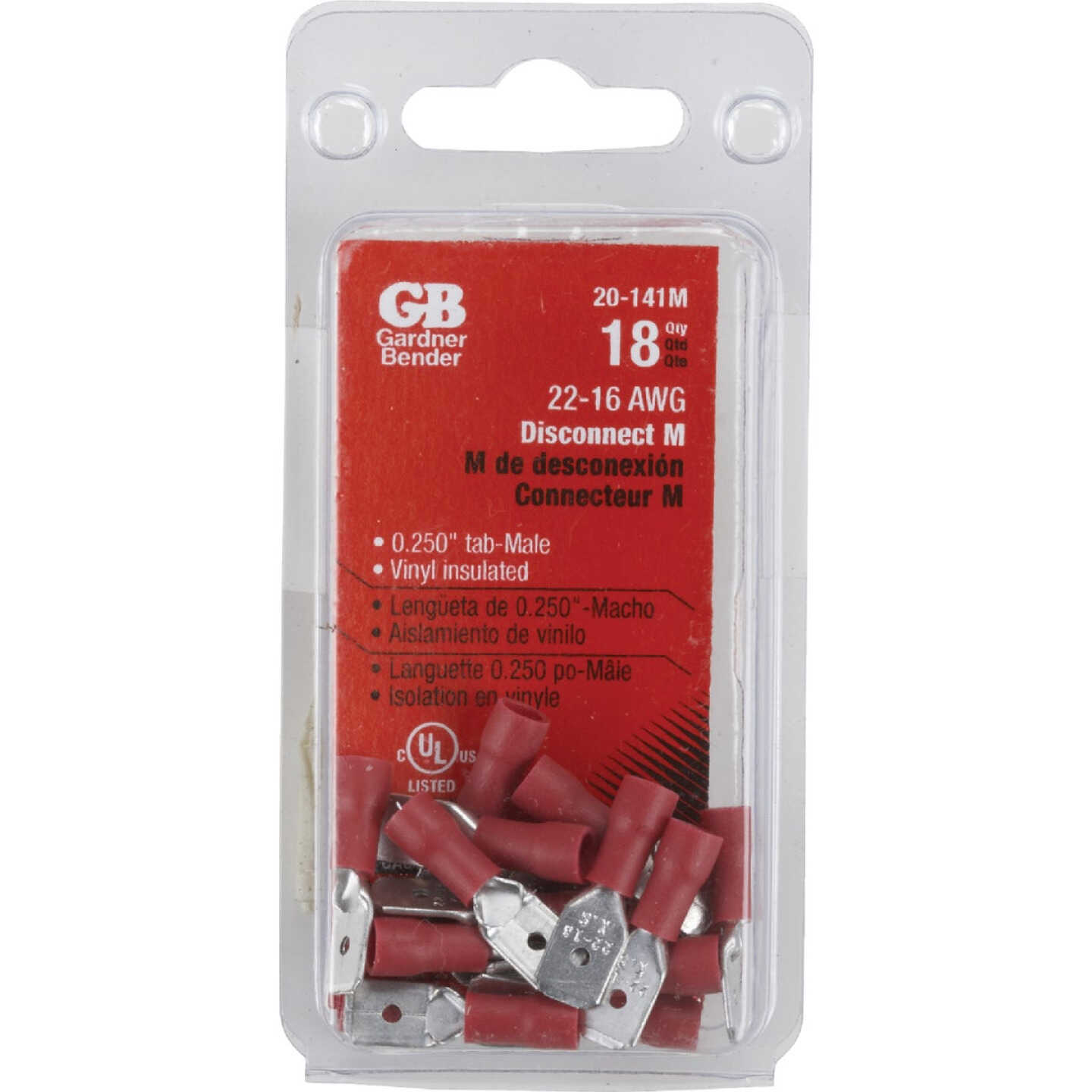 Gardner Bender 22 to 16 AWG Male Red Vinyl-Insulated Barrel Disconnect (21-Pack) Image 1