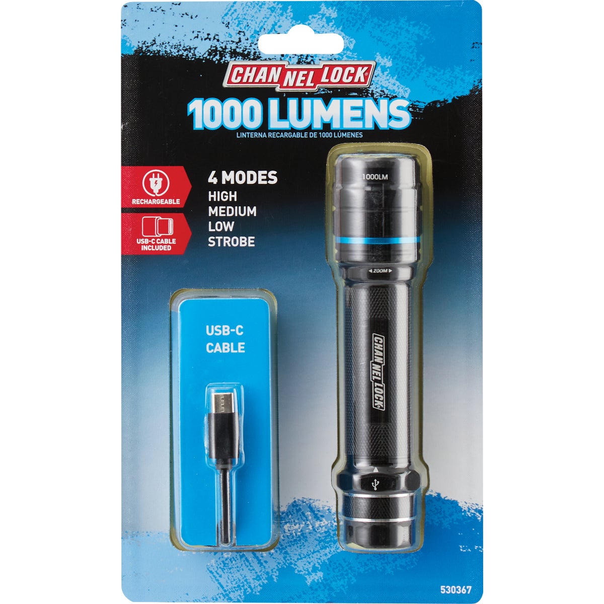 Channellock 1000 Lm. LED Zoom Rechargeable Flashlight
